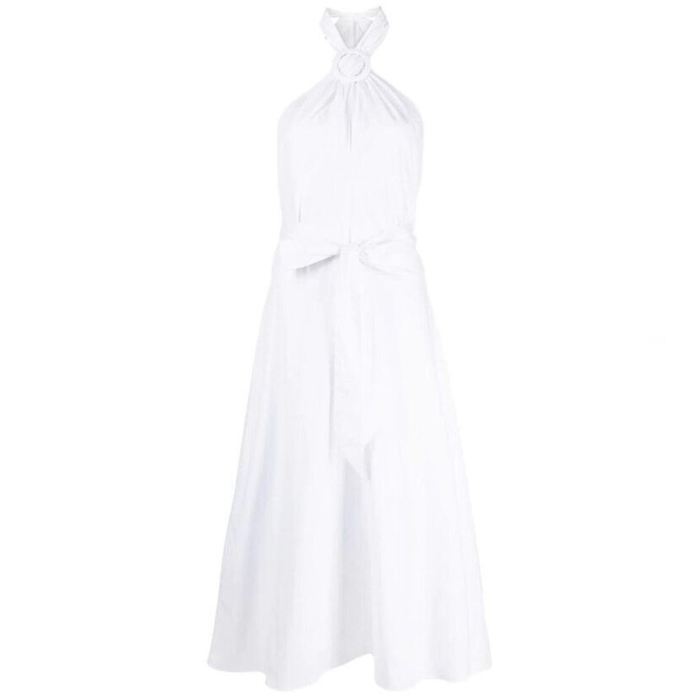 STAUD Kai Halterneck Cotton Blend Dress in White - FCM80 - Picture 4 of 14